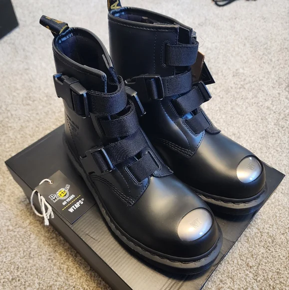 Dr. Martens WTAPS collab RARE steel toe biker Mono Black Leather Buckle Straps 8 - Picture 2 of 11